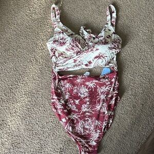 NWT Lands' End Burgundy & Cream Swimsuit